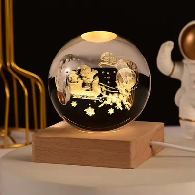 Kreatywna drewniana lampa stołowa 3d Kryształowa kula oświetlenie Biurowe światło nocne wygodne ciepłe przenośne oświetlenie USB
