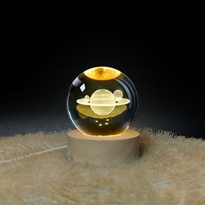 3D Crystal Ball Night Light Globowa lampa stołowa z drewnianą podstawą Lunar Lamp Dziecięcy prezent urodzinowy Powieść do domu