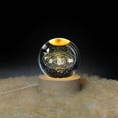 3D Crystal Ball Night Light Globowa lampa stołowa z drewnianą podstawą Lunar Lamp Dziecięcy prezent urodzinowy Powieść do domu