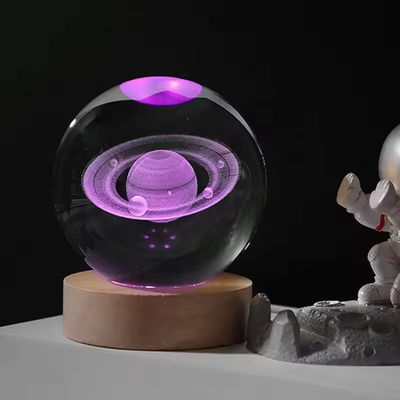 3D Crystal Ball Night Light Globowa lampa stołowa z drewnianą podstawą Lunar Lamp Dziecięcy prezent urodzinowy Powieść do domu