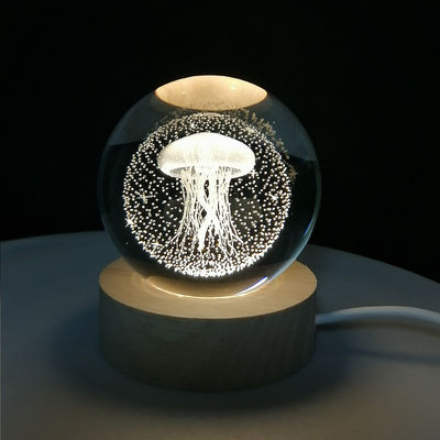 Kolorowe oświetlenie Dekoracja USB Świetlny 3D Art Kryształowa Kula Szklana Światło nocne lampa stołowa