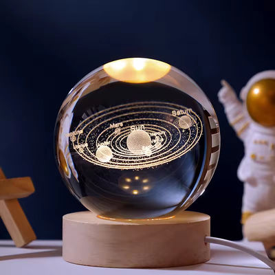 Kolorowe oświetlenie Dekoracja USB Świetlny 3D Art Kryształowa Kula Szklana Światło nocne lampa stołowa